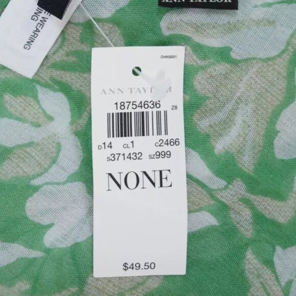 ANN TAYLOR FLORAL PRINT LONG WRAP GREEN TASSELS OS - Picture 6 of 6